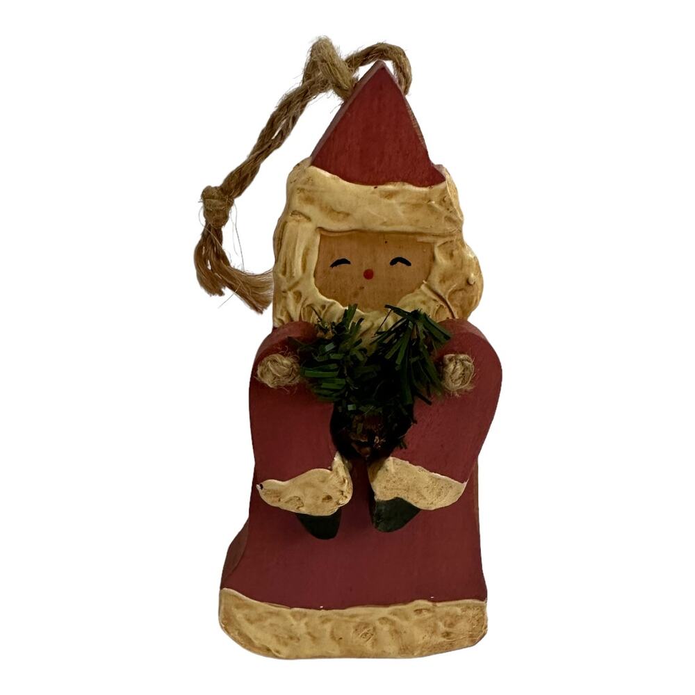 Santa Claus Christmas Decoration Tree Ornament Handmade Vintage Wooden Rustic